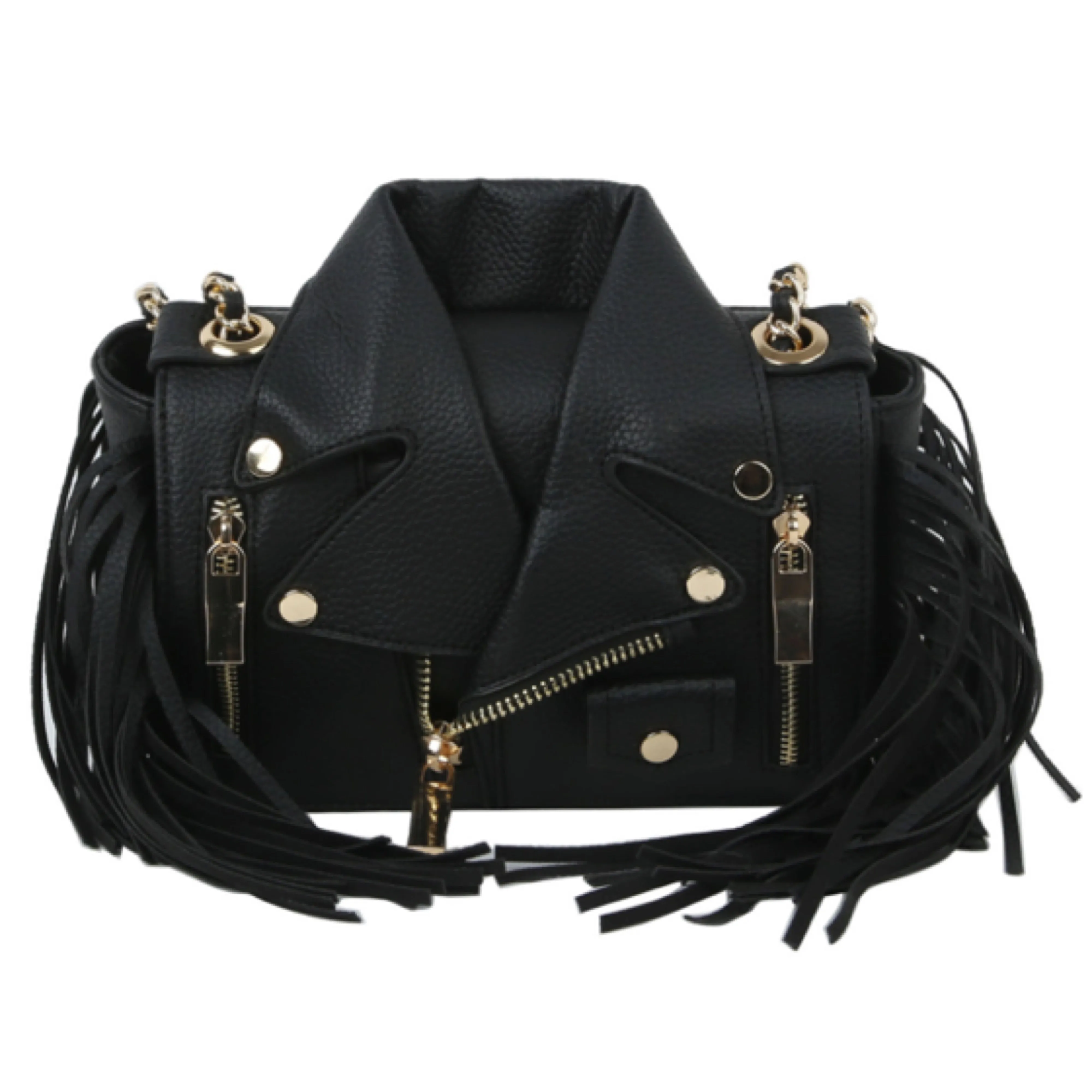 Black Fringe Motorcycle Jacket Crossbody Satchel
