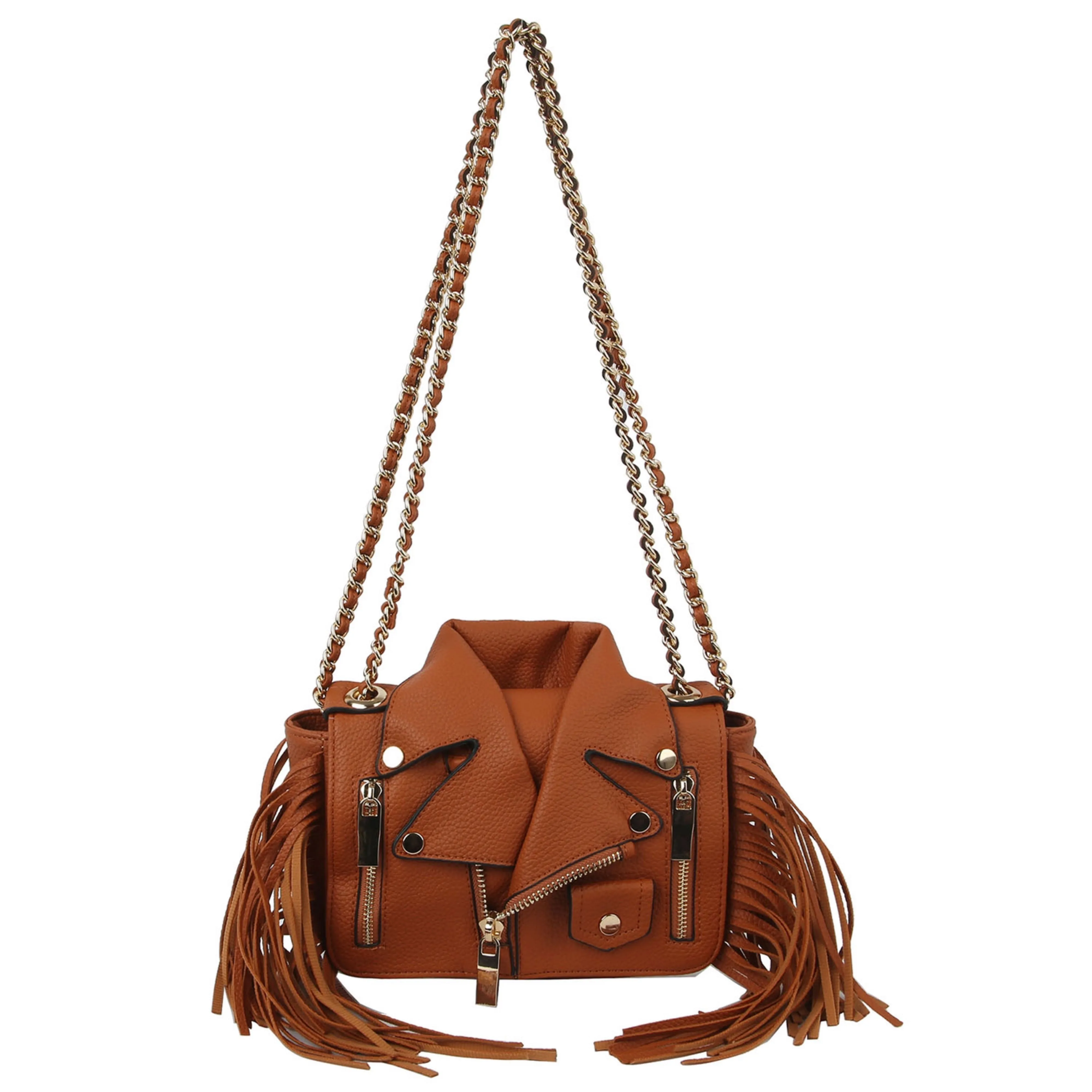 Black Fringe Motorcycle Jacket Crossbody Satchel
