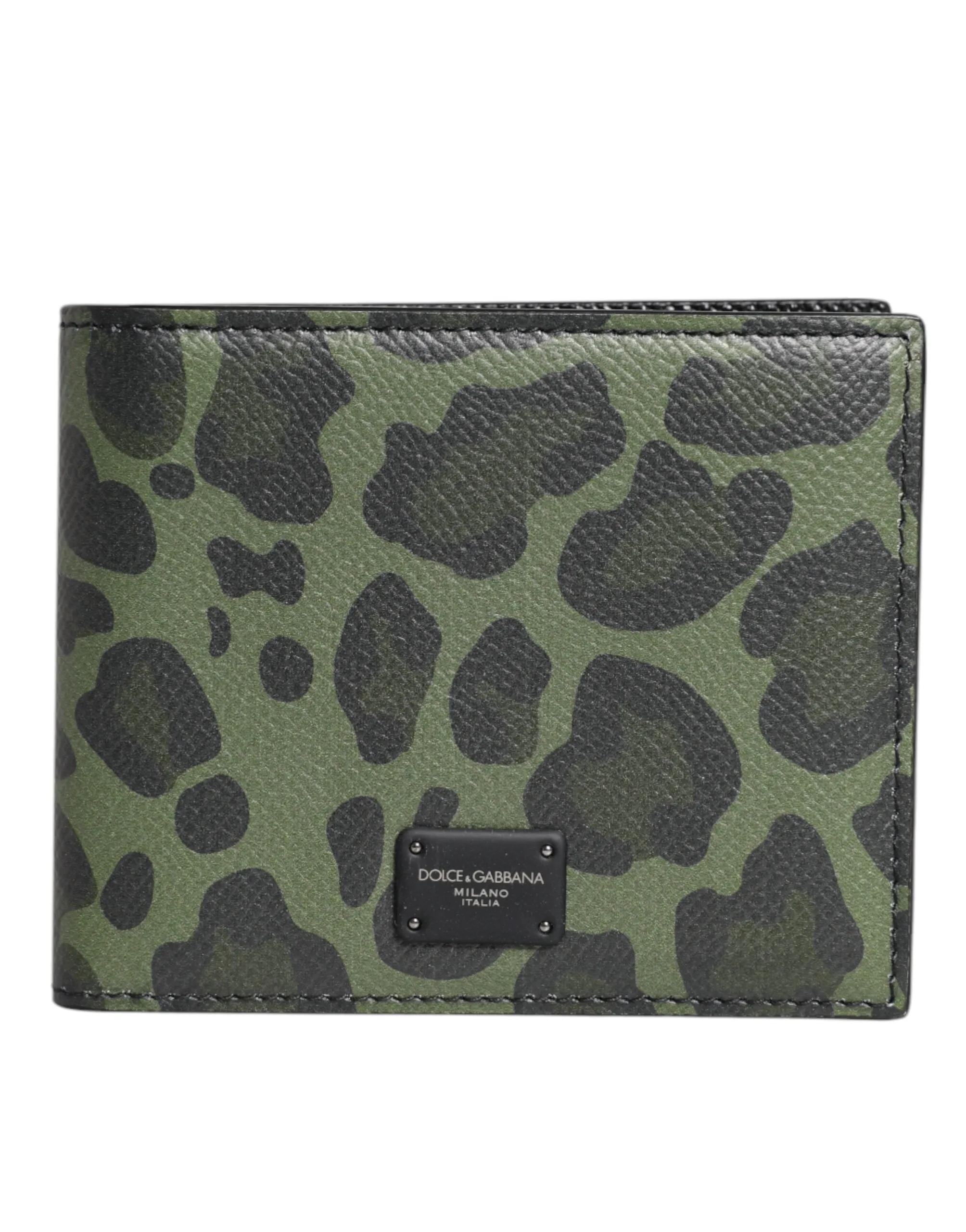 Black Green Leather DG Plaque Bifold Card Holder Wallet