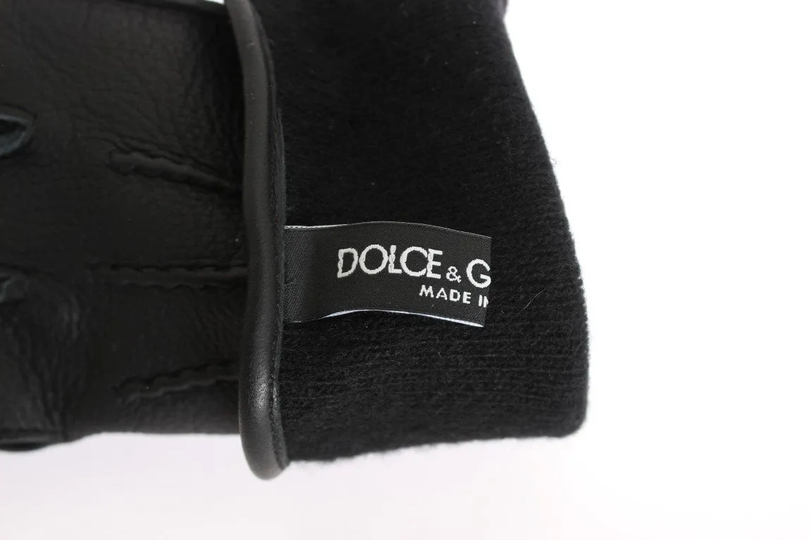 Black Leather Cashmere Gloves