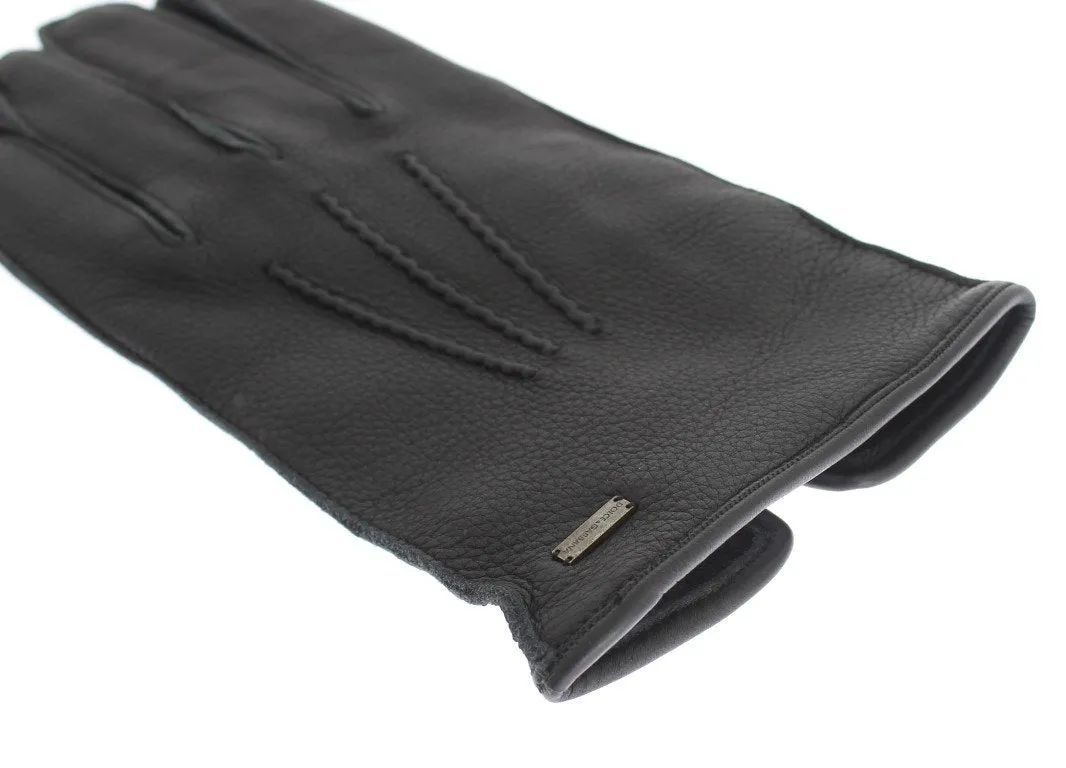 Black Leather Cashmere Gloves