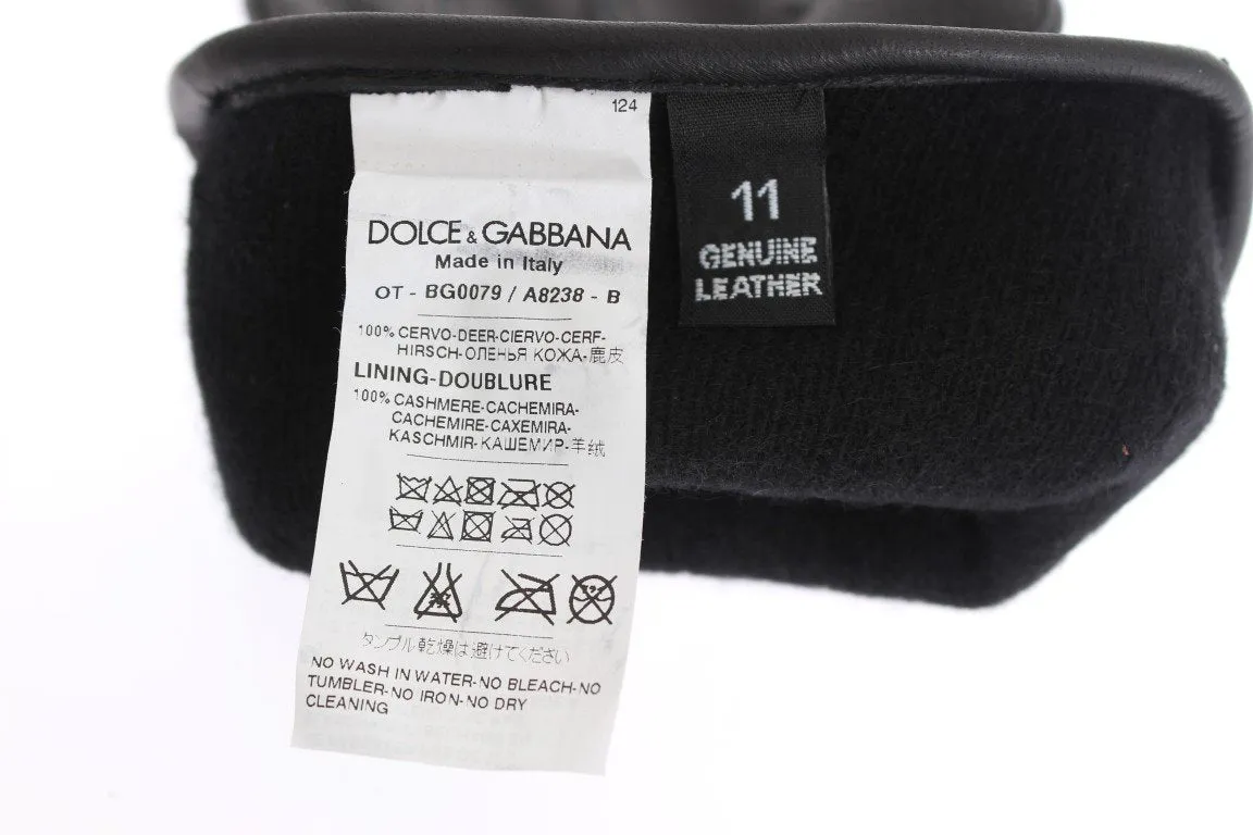 Black Leather Cashmere Gloves