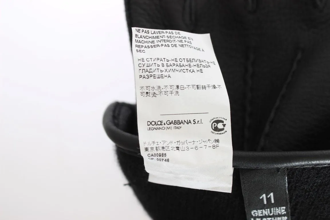 Black Leather Cashmere Gloves