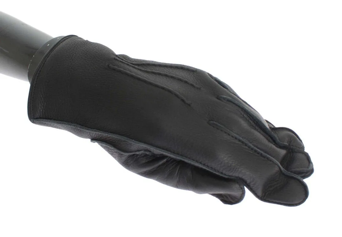 Black Leather Cashmere Gloves