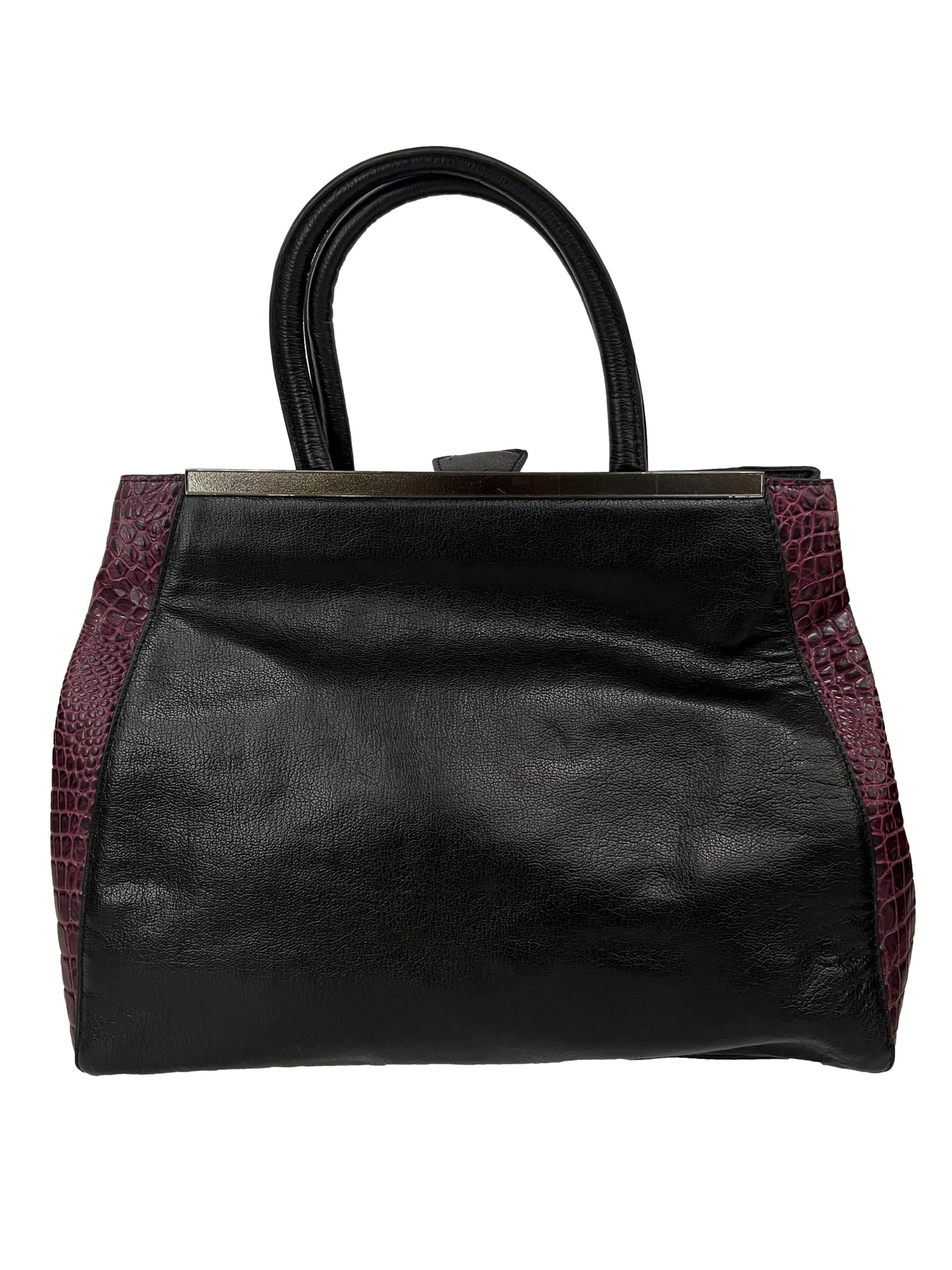 Black Leather Two Tone Satchel Handbag