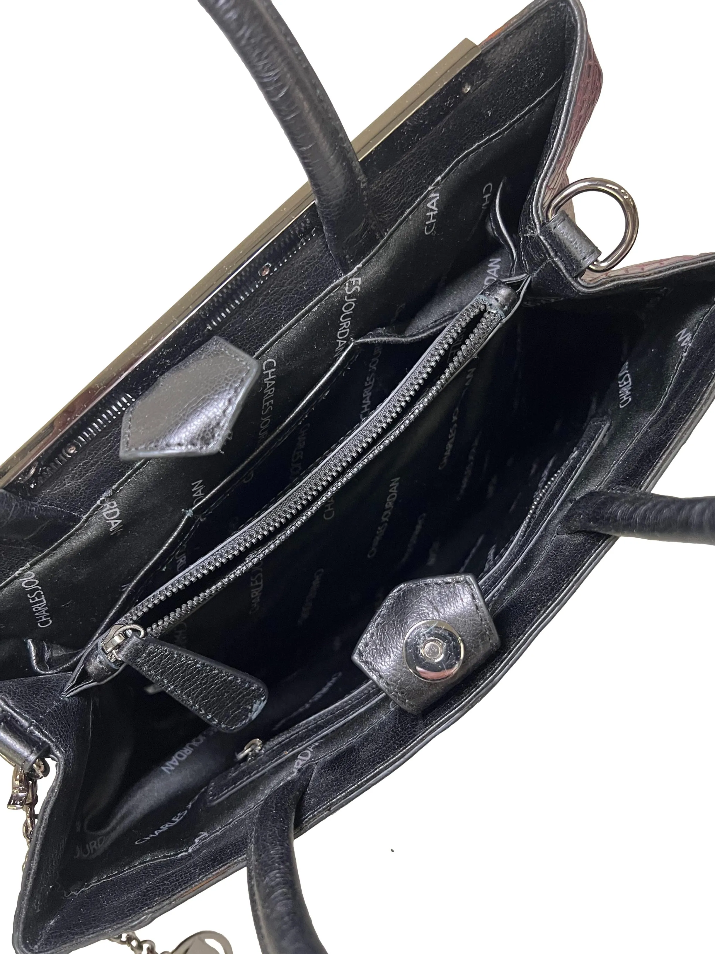Black Leather Two Tone Satchel Handbag