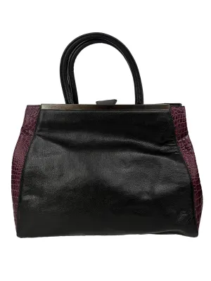 Black Leather Two Tone Satchel Handbag