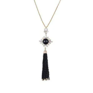 Black onyx and Pearl Tassel Necklace