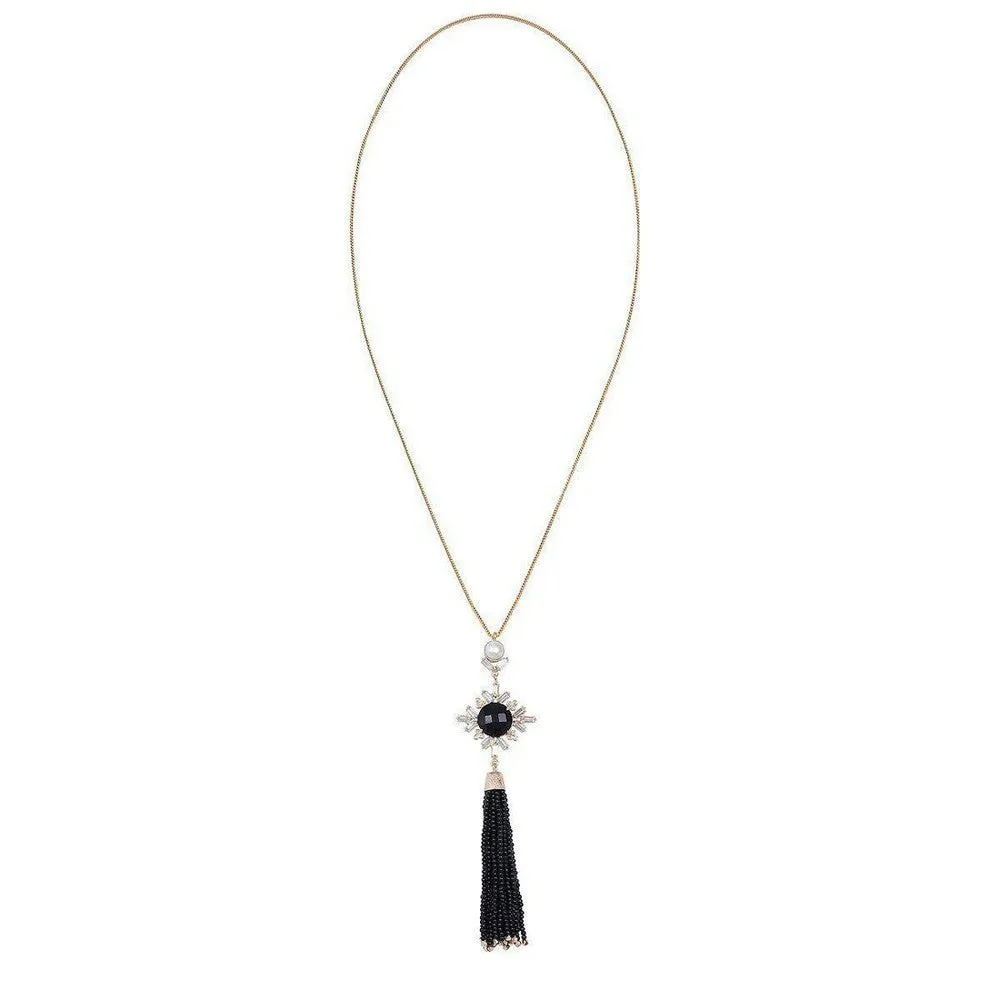 Black onyx and Pearl Tassel Necklace