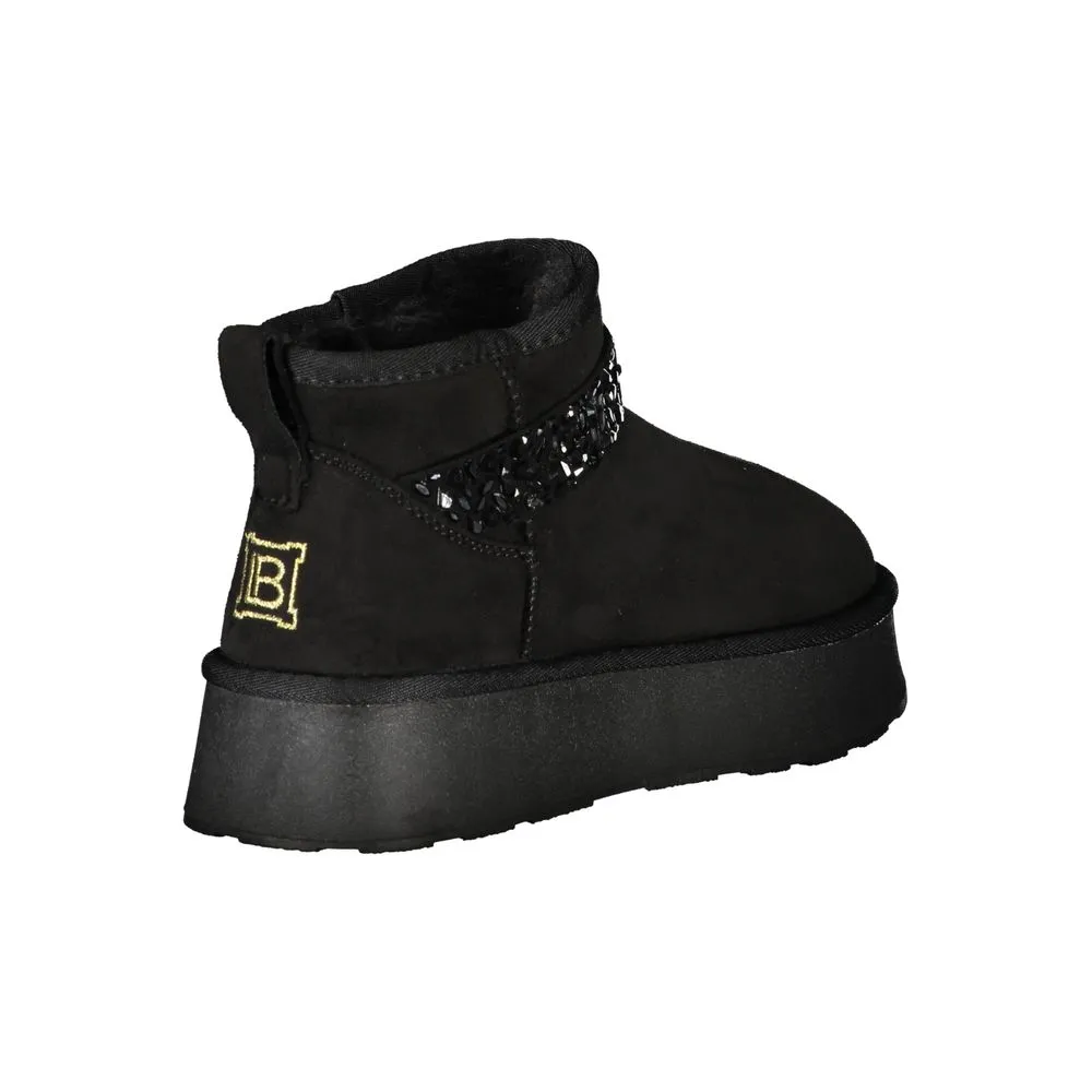 Black Polyester Women Ankle Boot