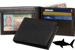 Black Shark Luxury Designer Exotic Bifold Wallet With Flip Up ID Window
