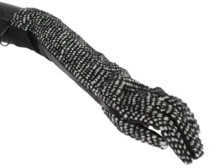 Black White Leather Wool Elbow Gloves