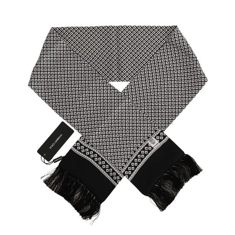 Black White Silk Logo Scarf