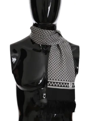 Black White Silk Logo Scarf