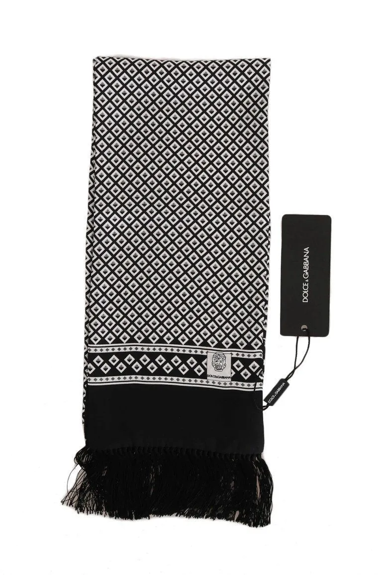 Black White Silk Logo Scarf