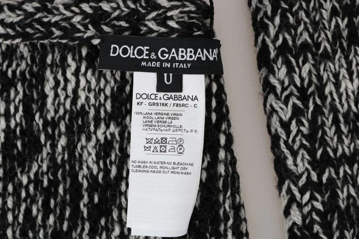 Black White Wool Knitted Scarf