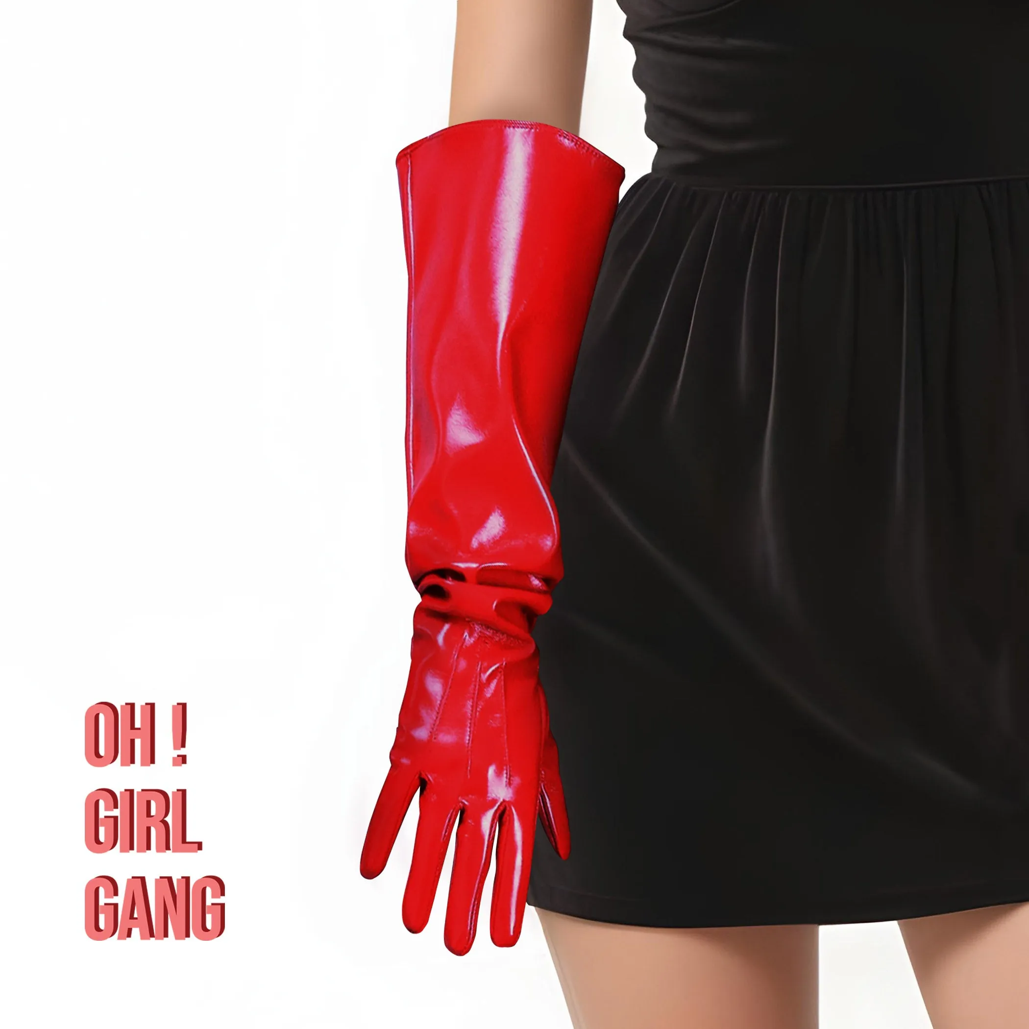 Black Wide Sleeves Faux Leather Gloves