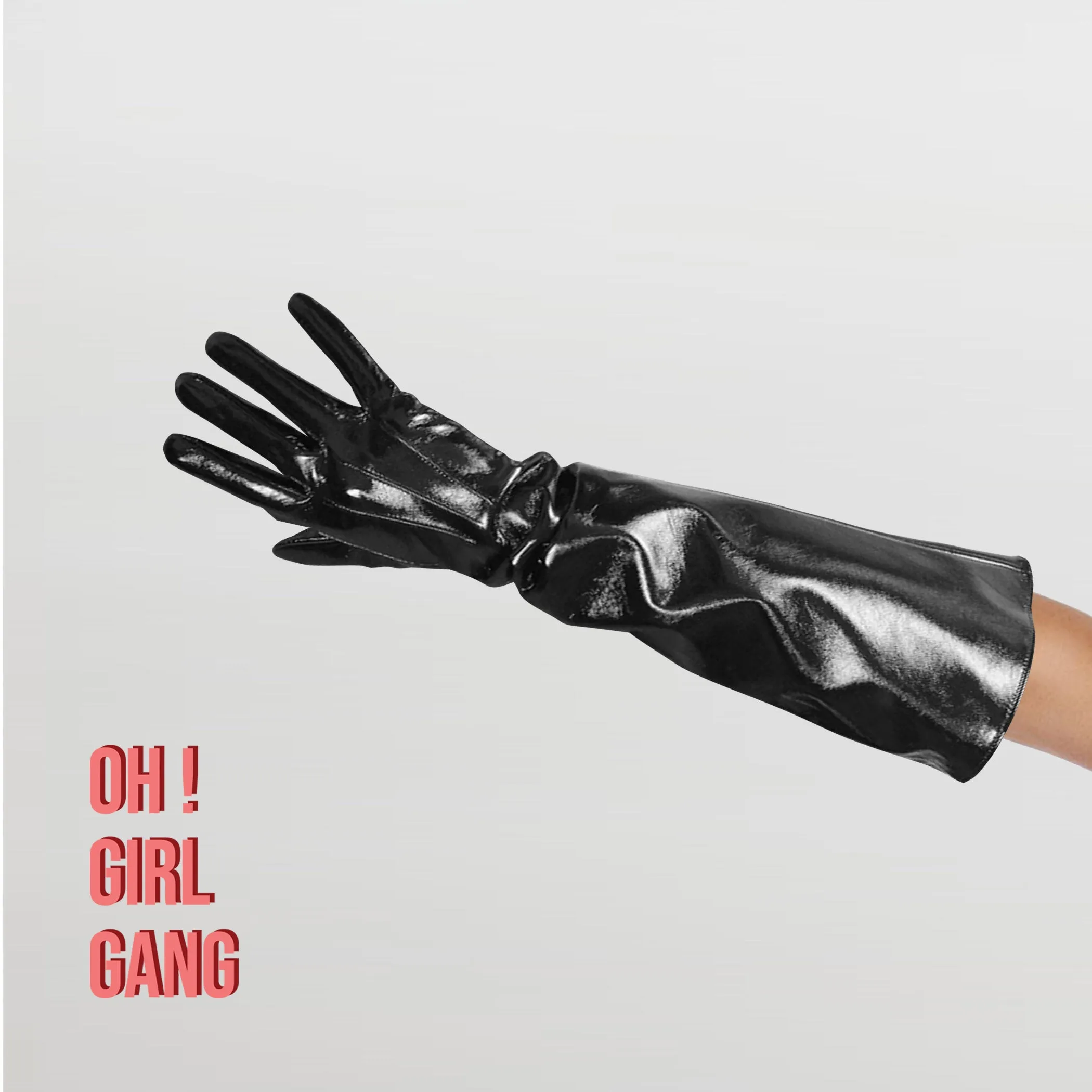 Black Wide Sleeves Faux Leather Gloves