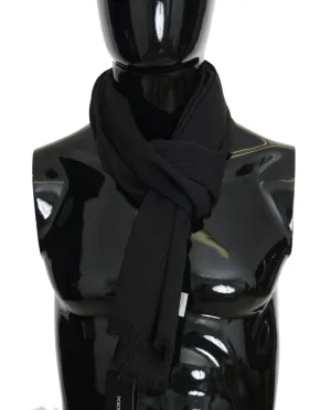 Black Wool Striped Pattern Scarf