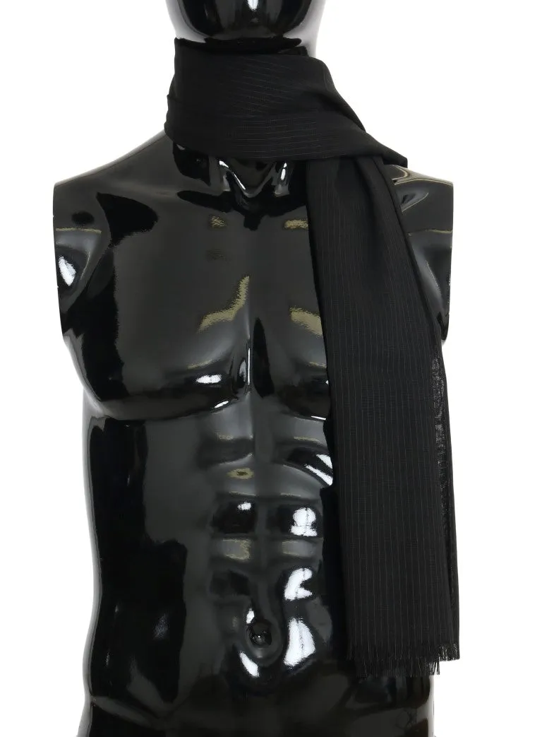 Black Wool Striped Pattern Scarf