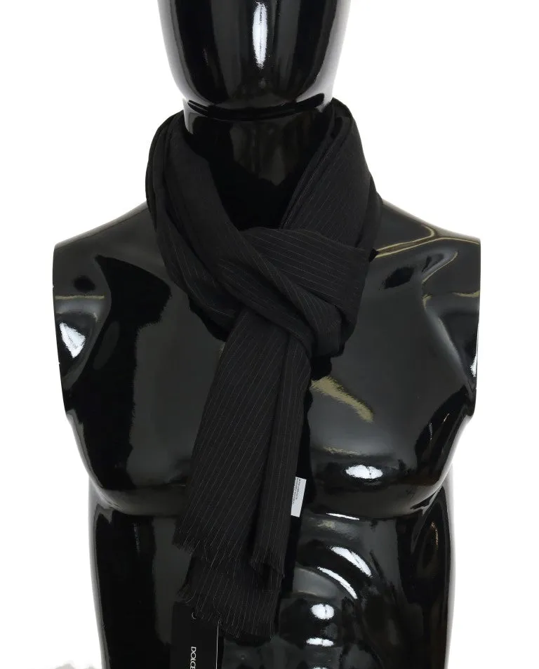 Black Wool Striped Pattern Scarf