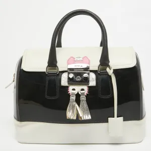 Black/White Leather and Rubber Candy Flap Satchel
