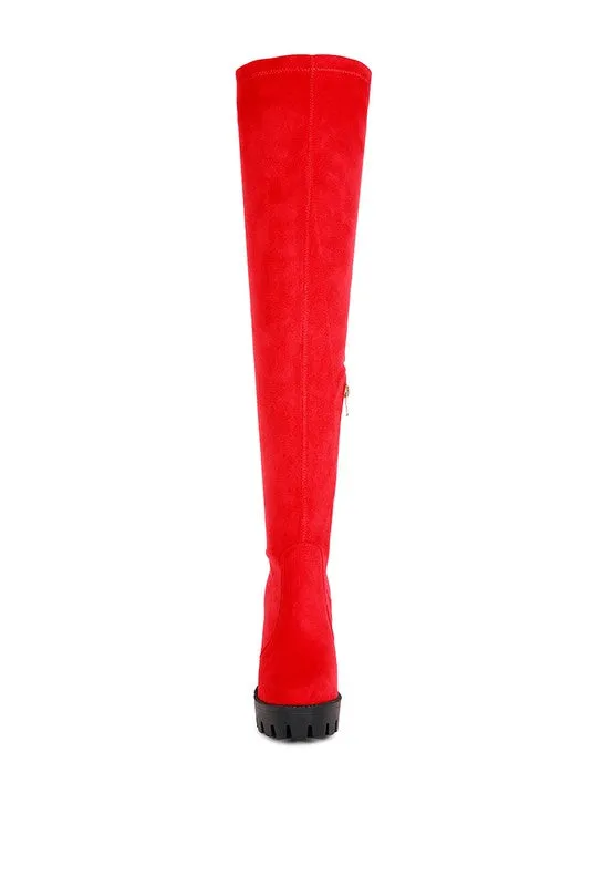 Block Heeled Faux Suede Long Boots