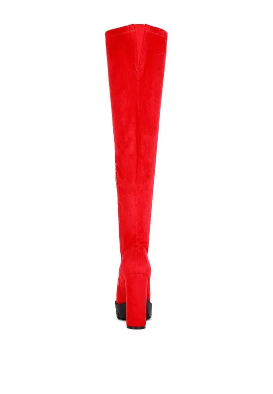 Block Heeled Faux Suede Long Boots