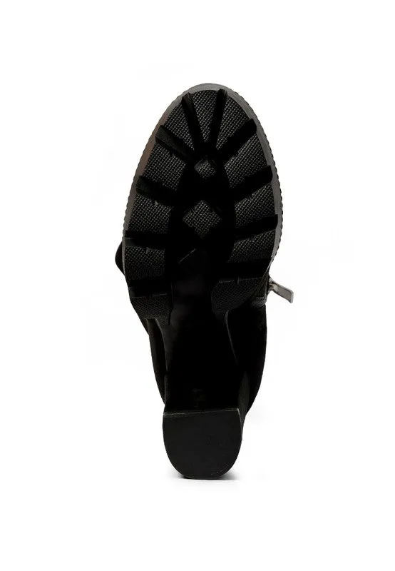 Block Heeled Faux Suede Long Boots