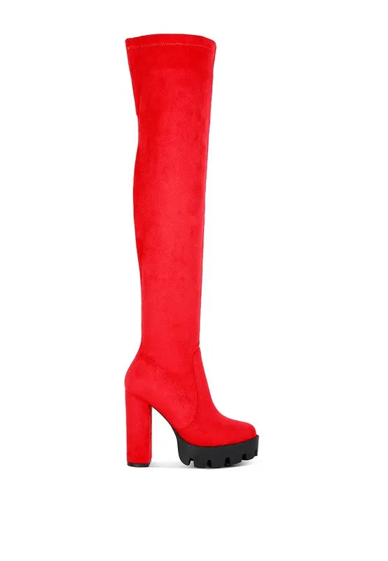 Block Heeled Faux Suede Long Boots