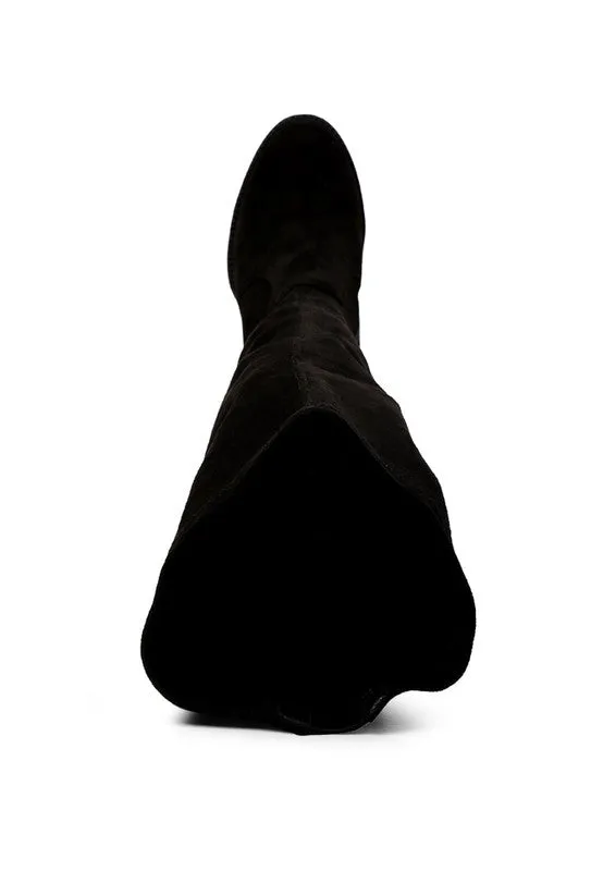 Block Heeled Faux Suede Long Boots