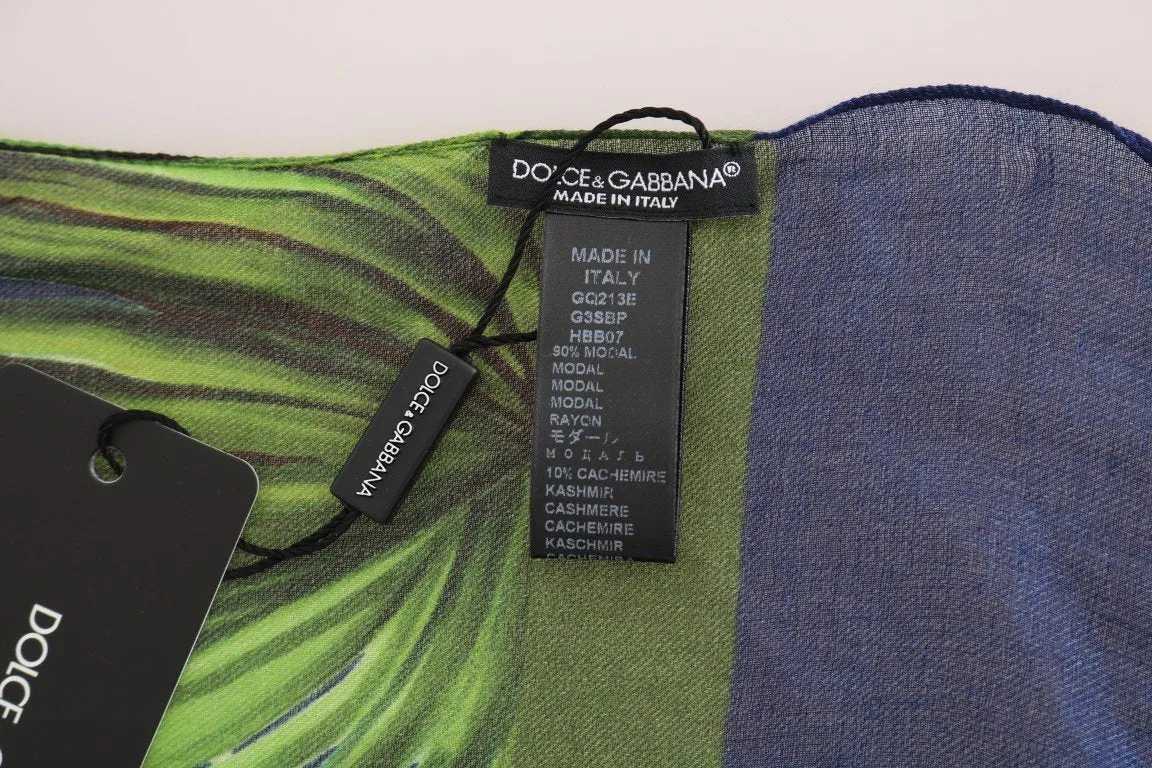 Blue Cashmere Green Leaves Scarf