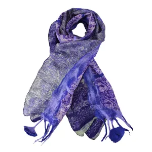 Blue Felt and Saree Vintage Scarves with Flower Hanging