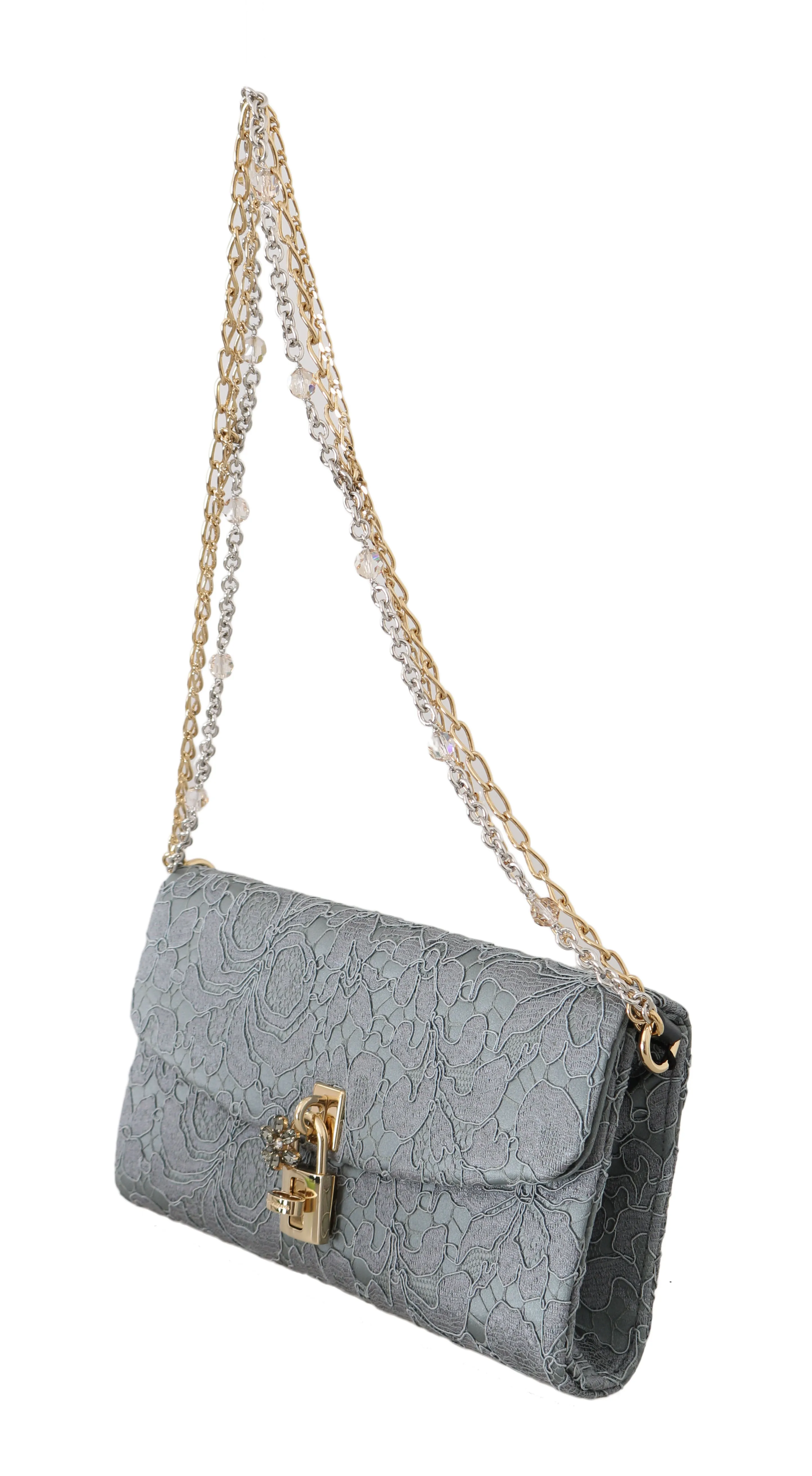 Blue Pizzo Taormina Lace Crystal Padlock Clutch Bag