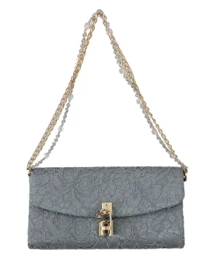 Blue Pizzo Taormina Lace Crystal Padlock Clutch Bag