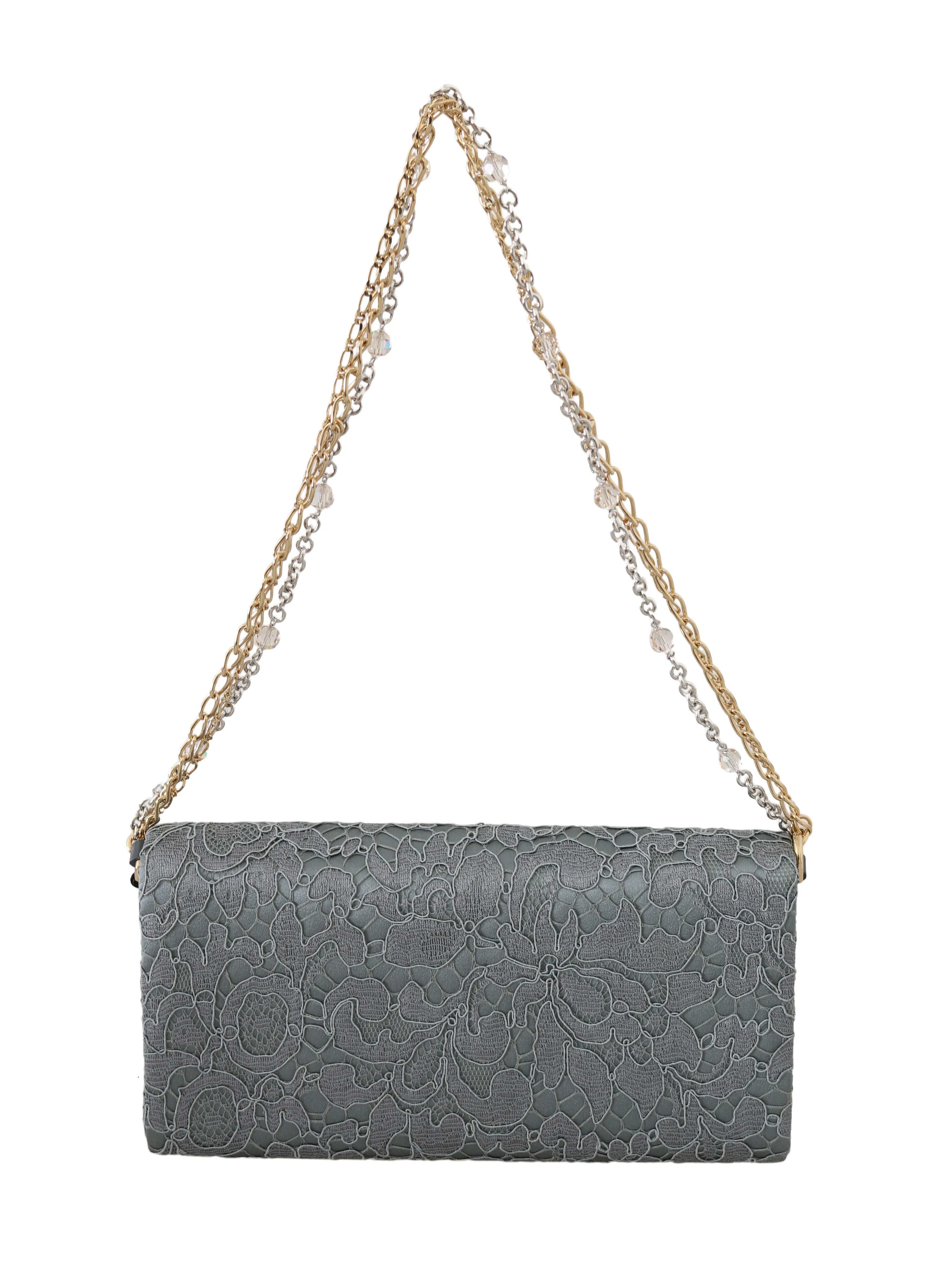 Blue Pizzo Taormina Lace Crystal Padlock Clutch Bag