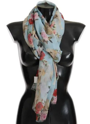 Blue Roses Floral Print Scarf