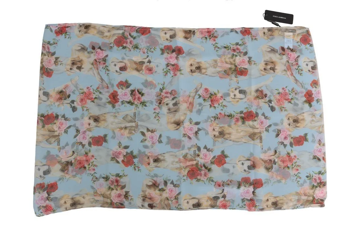 Blue Roses Floral Print Scarf