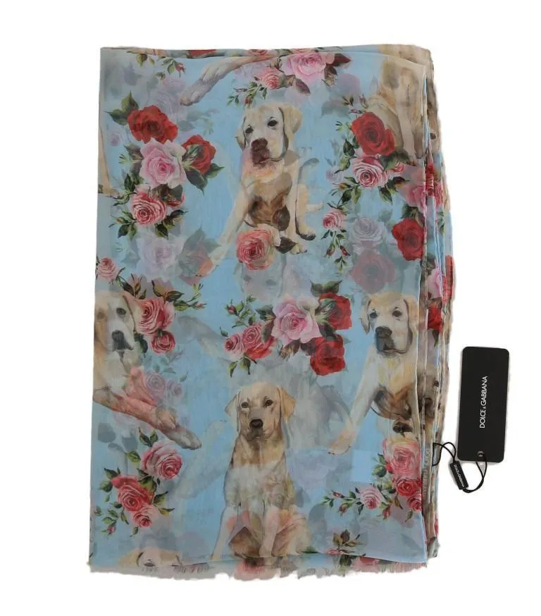 Blue Roses Floral Print Scarf