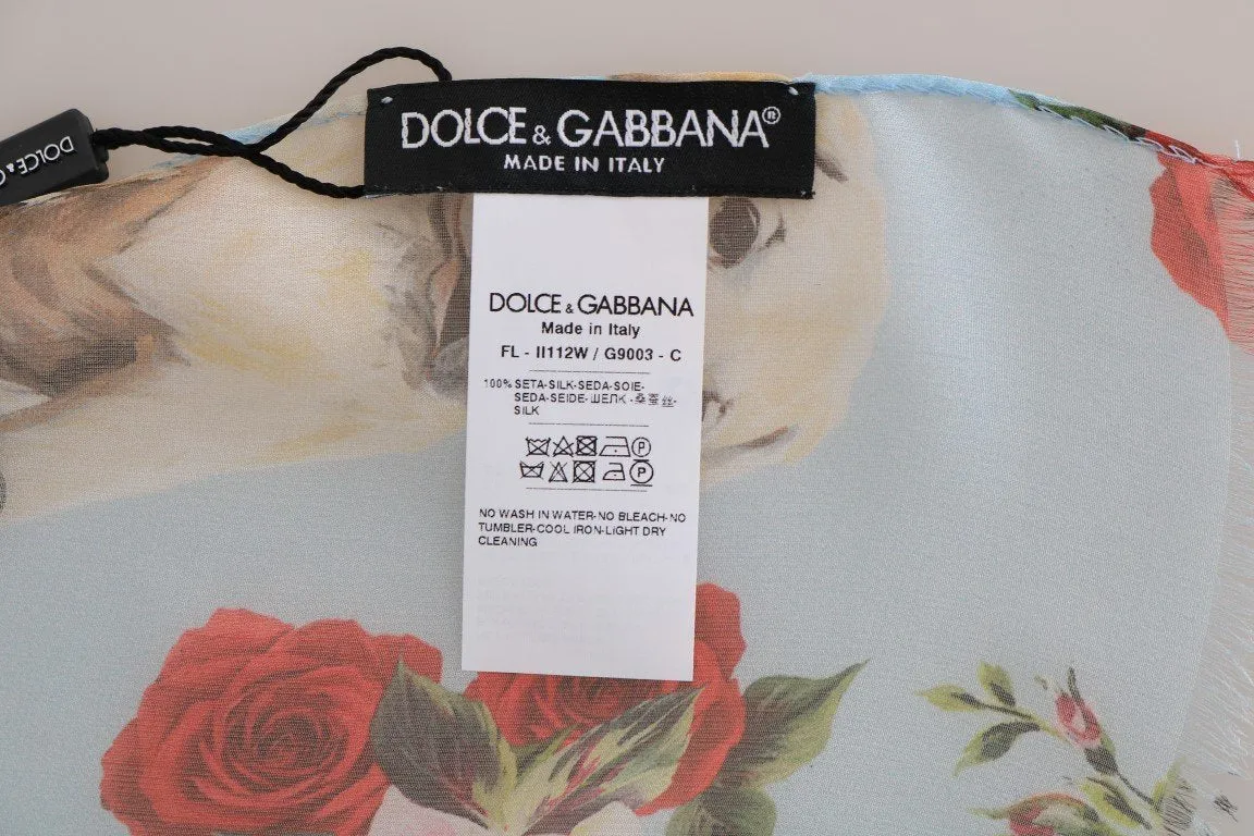 Blue Roses Floral Print Scarf