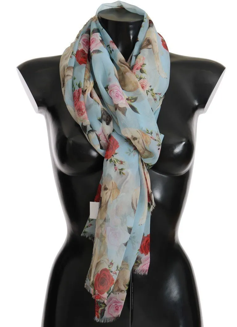 Blue Roses Floral Print Scarf