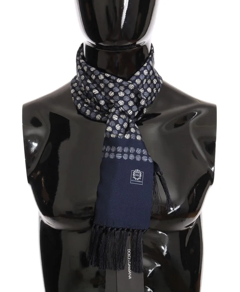 Blue Silk Dotted Print Scarf