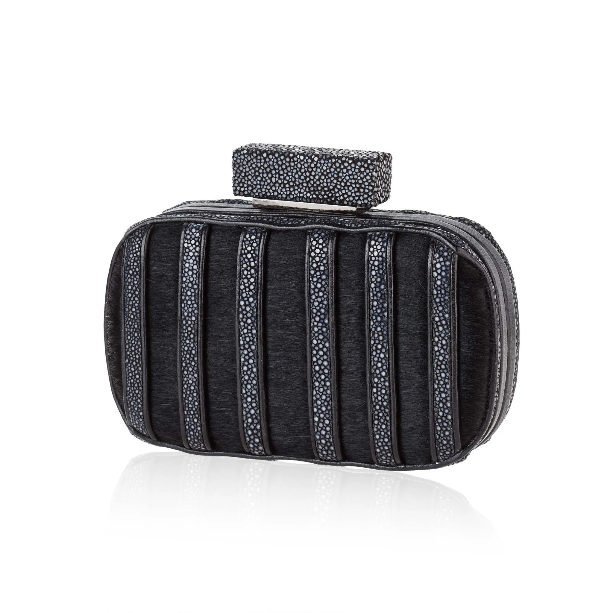 Blue Stingray Leather Clutch with Fur
