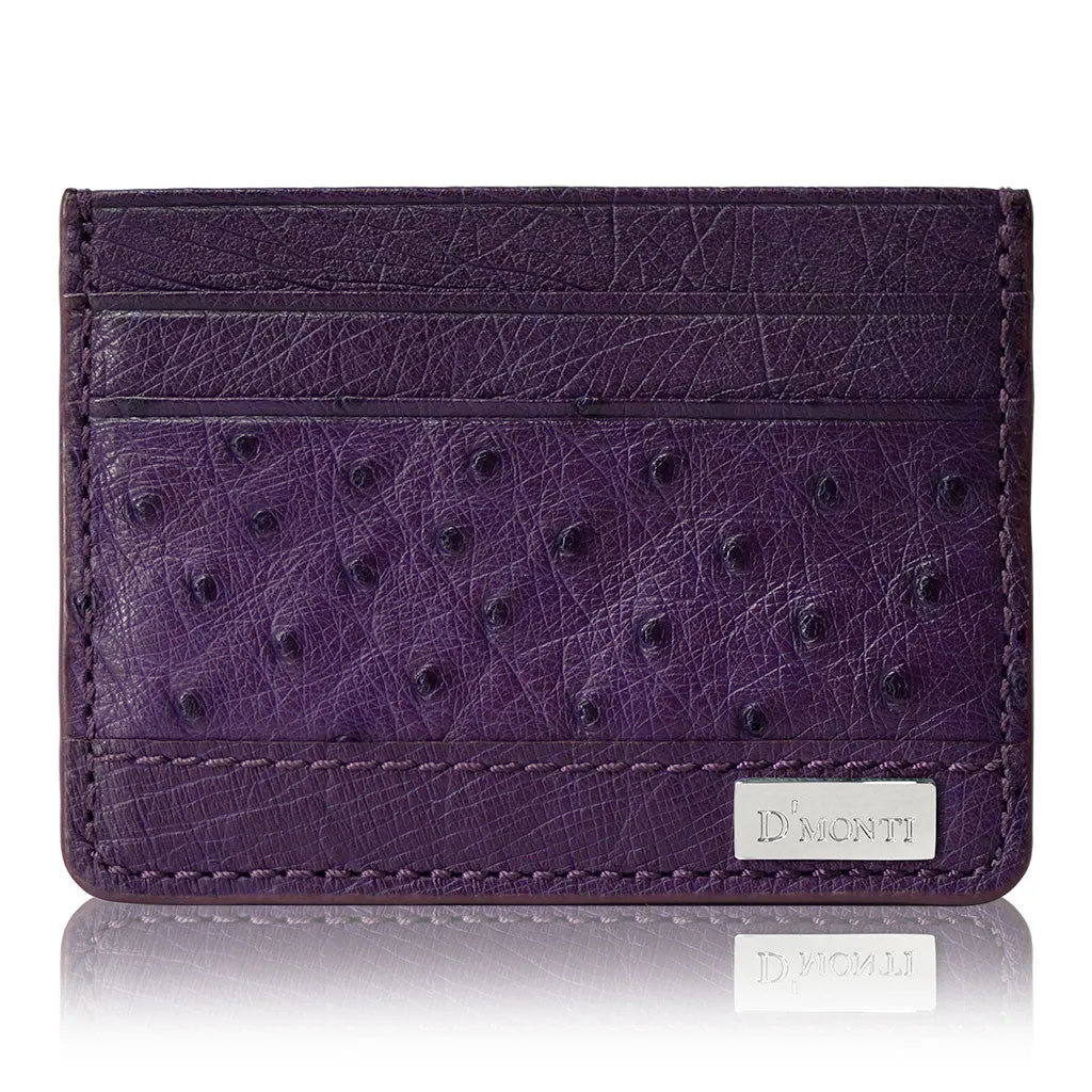 Bordeaux Purple - Men Exotic Ostrich Leather Card Holder Slim Wallet