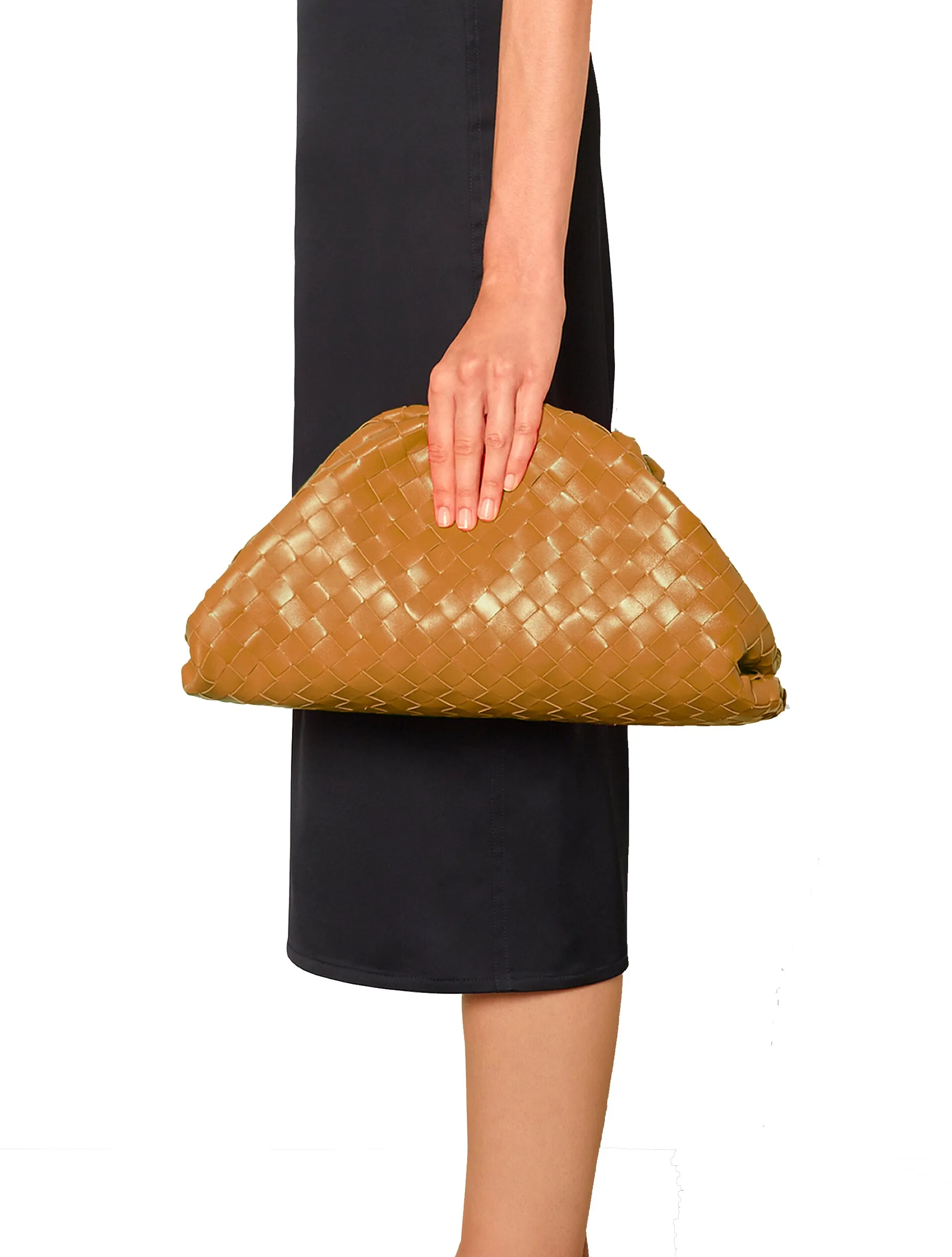 Bottega Veneta Caramel Intrecciato Leather The Pouch Clutch Bag