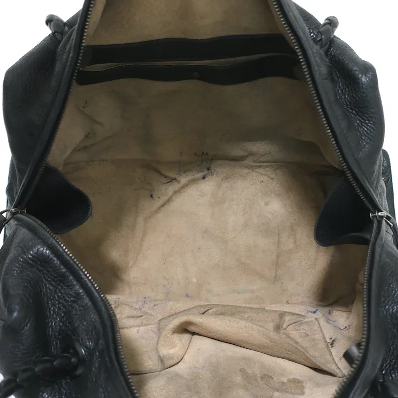 Bottega Veneta Front Pocket Satchel Black Leather Braided Strap Shoulder Bag