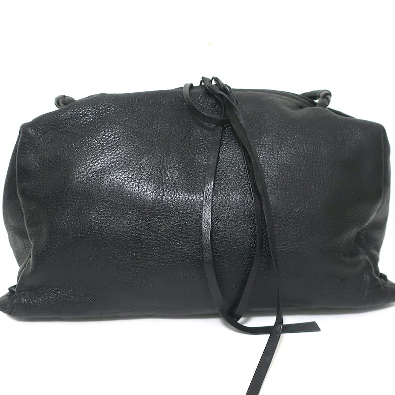 Bottega Veneta Front Pocket Satchel Black Leather Braided Strap Shoulder Bag