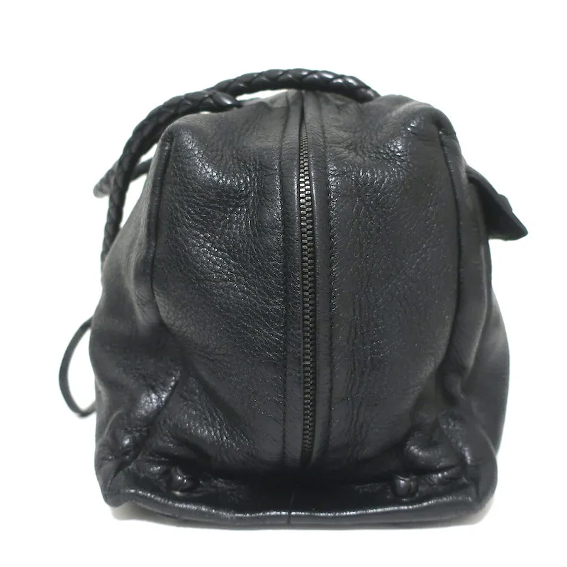 Bottega Veneta Front Pocket Satchel Black Leather Braided Strap Shoulder Bag