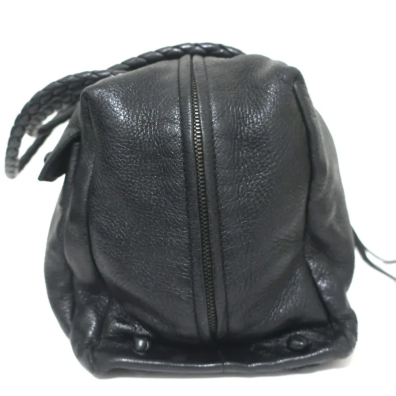 Bottega Veneta Front Pocket Satchel Black Leather Braided Strap Shoulder Bag