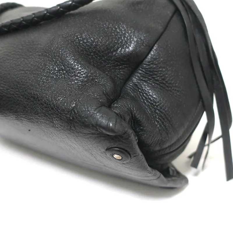 Bottega Veneta Front Pocket Satchel Black Leather Braided Strap Shoulder Bag